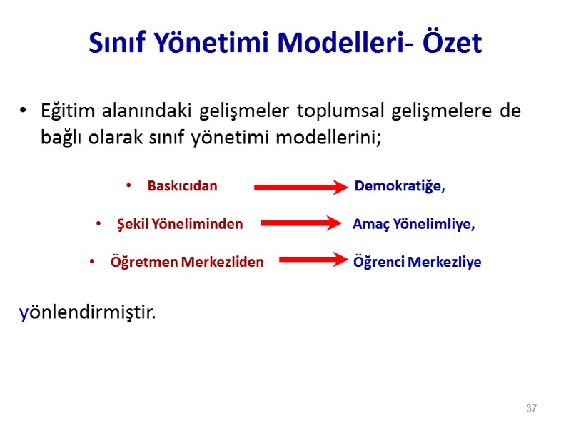 Sınıf Yönetimi Modelleri- Özet Eğitim alanındaki gelişmeler toplumsal gelişmelere de bağlı olarak sınıf yönetimi